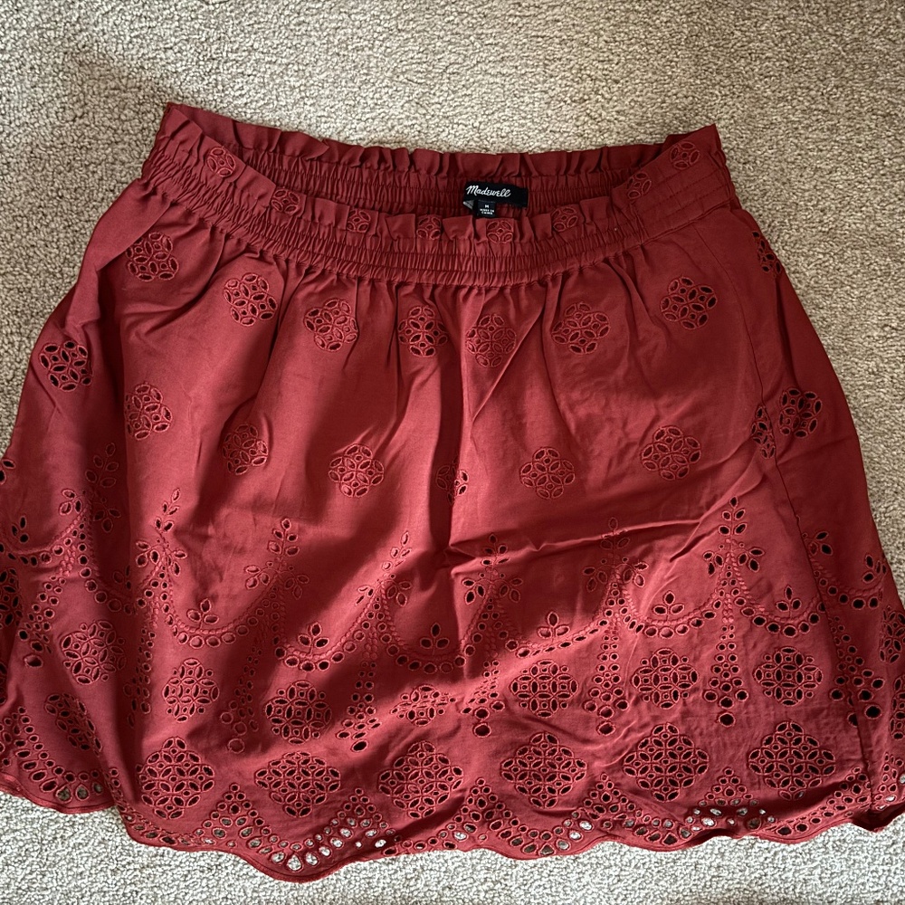 Madewell Brick Red Scalloped Hem Mini Skirt (Size M)